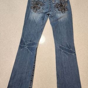 Miss Me Denim Flare Jeans with Intricate Pocket Design